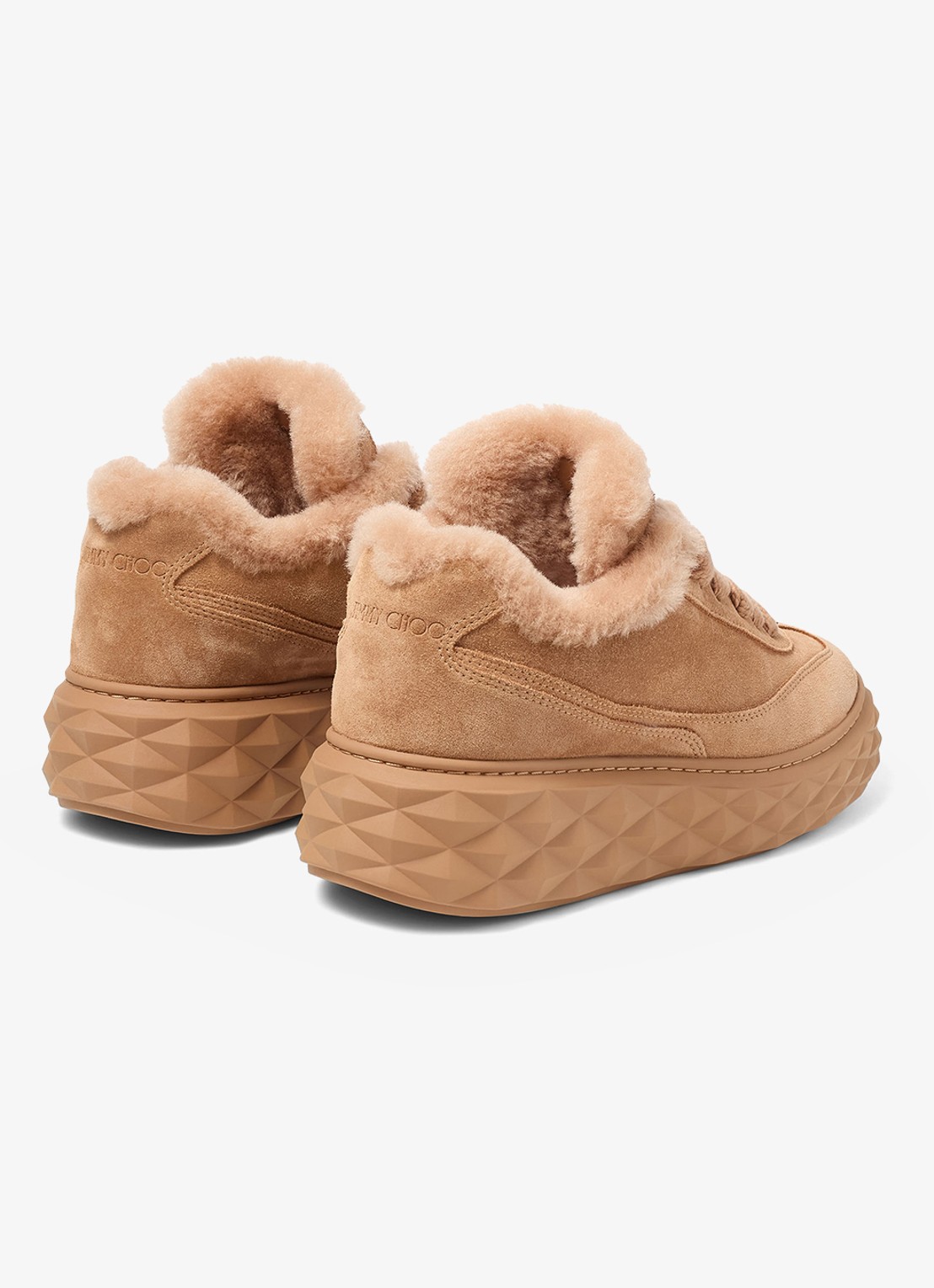 Jimmy Choo Diamond Maxi Retro/F sneaker van suède - achterkant lichtbruin