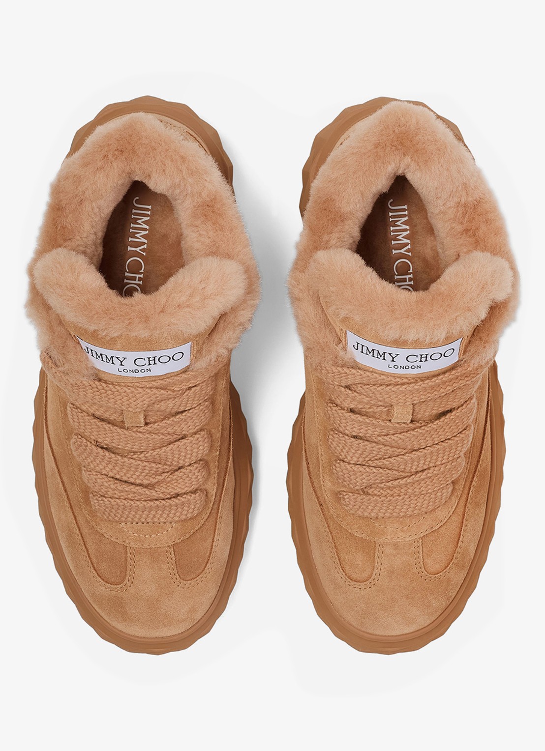 Jimmy Choo Diamond Maxi Retro/F sneaker van suède - detail 2 lichtbruin