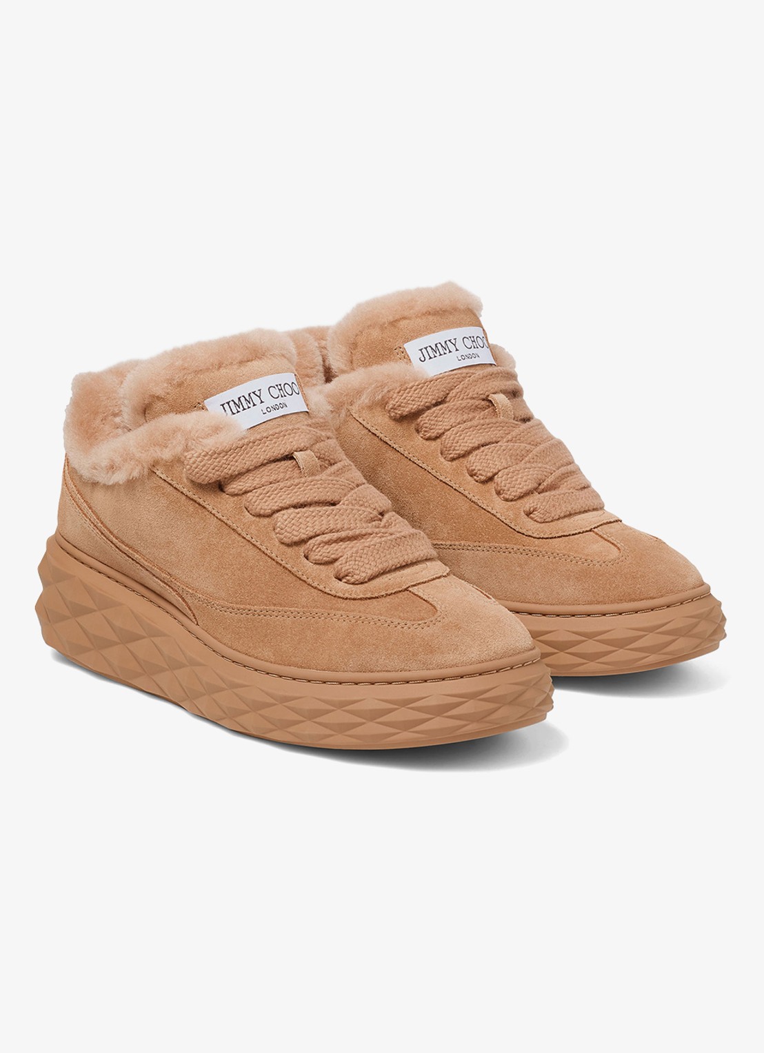 Jimmy Choo Diamond Maxi Retro/F sneaker van suède - voorkant 5 lichtbruin