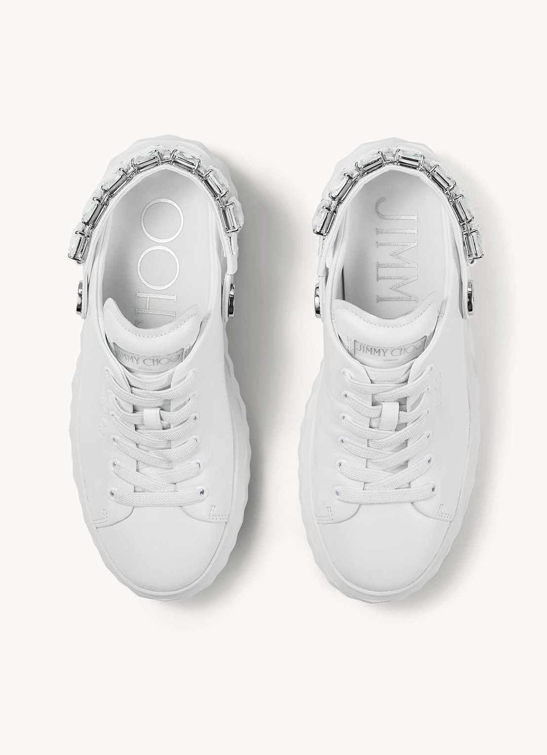 Jimmy Choo Diamond Sling sneaker met strass en kalfsleren details - detail 4 wit