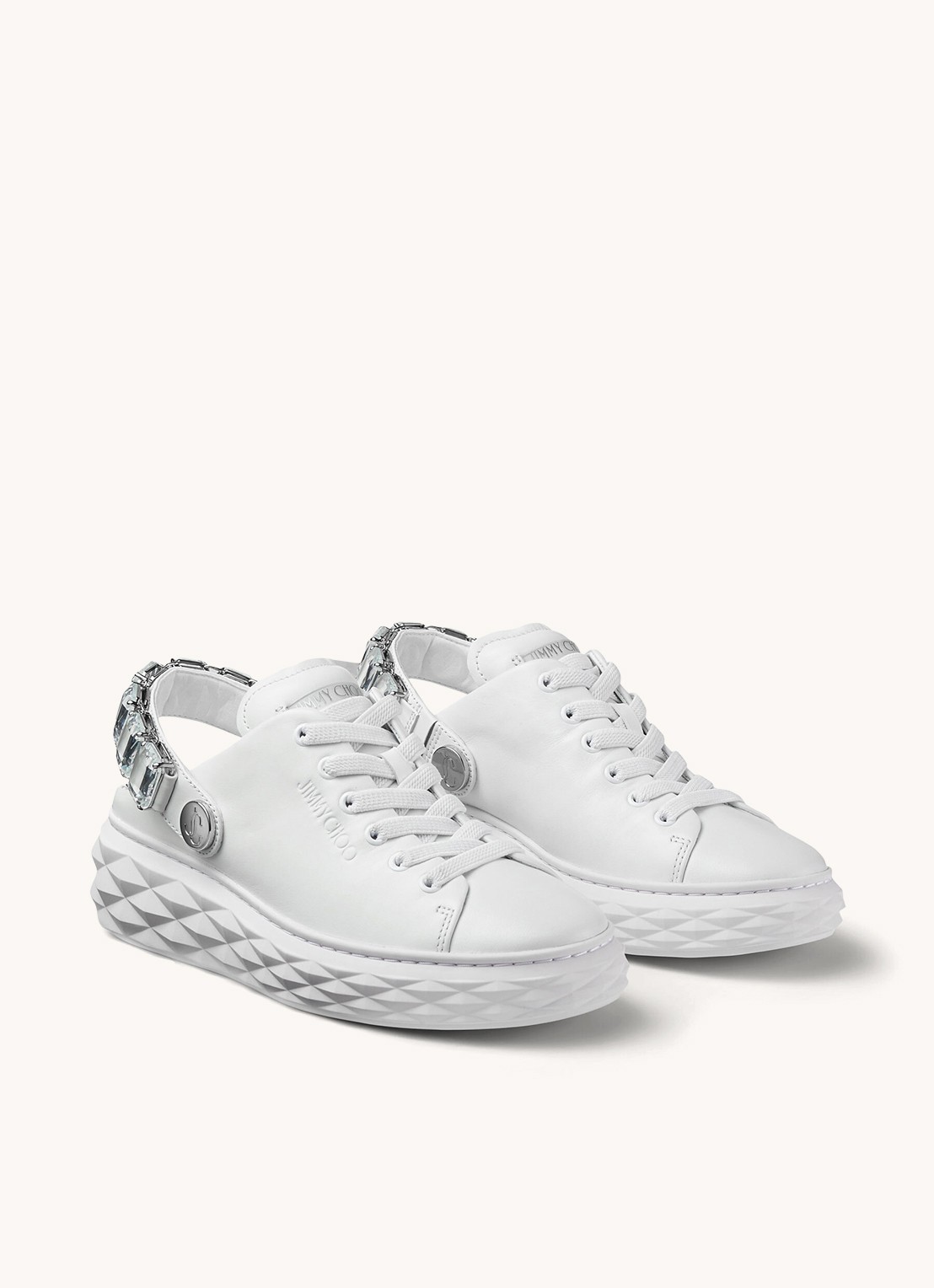 Jimmy Choo Diamond Sling sneaker met strass en kalfsleren details - detail 7 wit