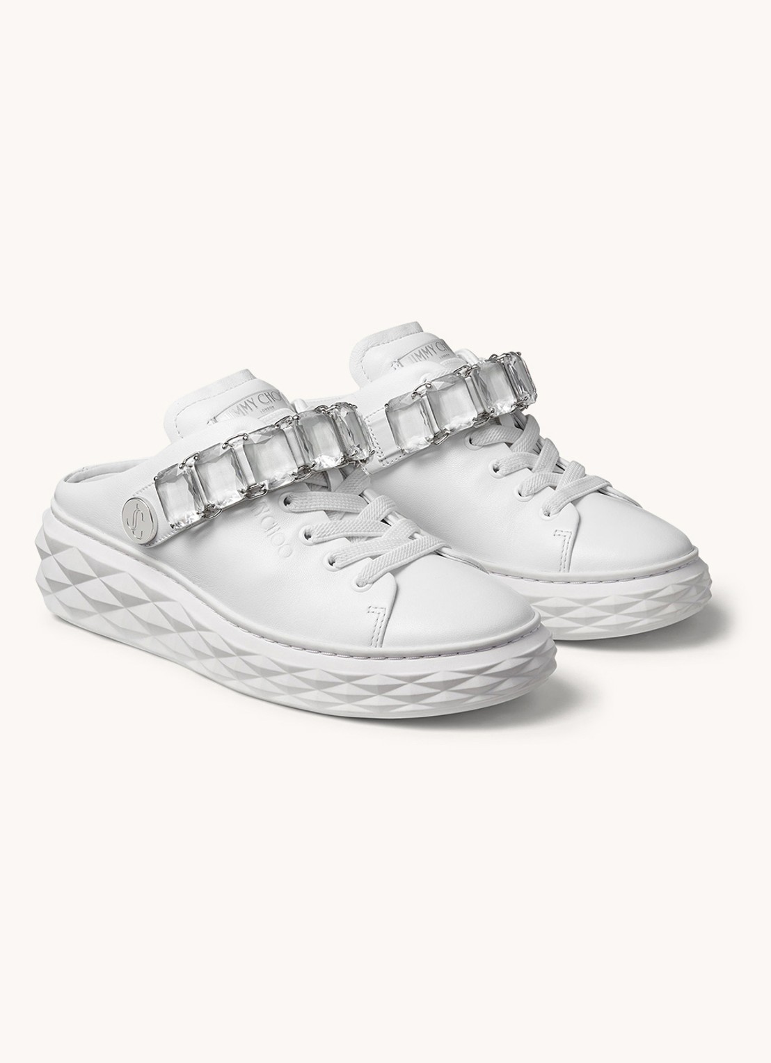 Jimmy Choo Diamond Sling sneaker met strass en kalfsleren details - voorkant 2 wit