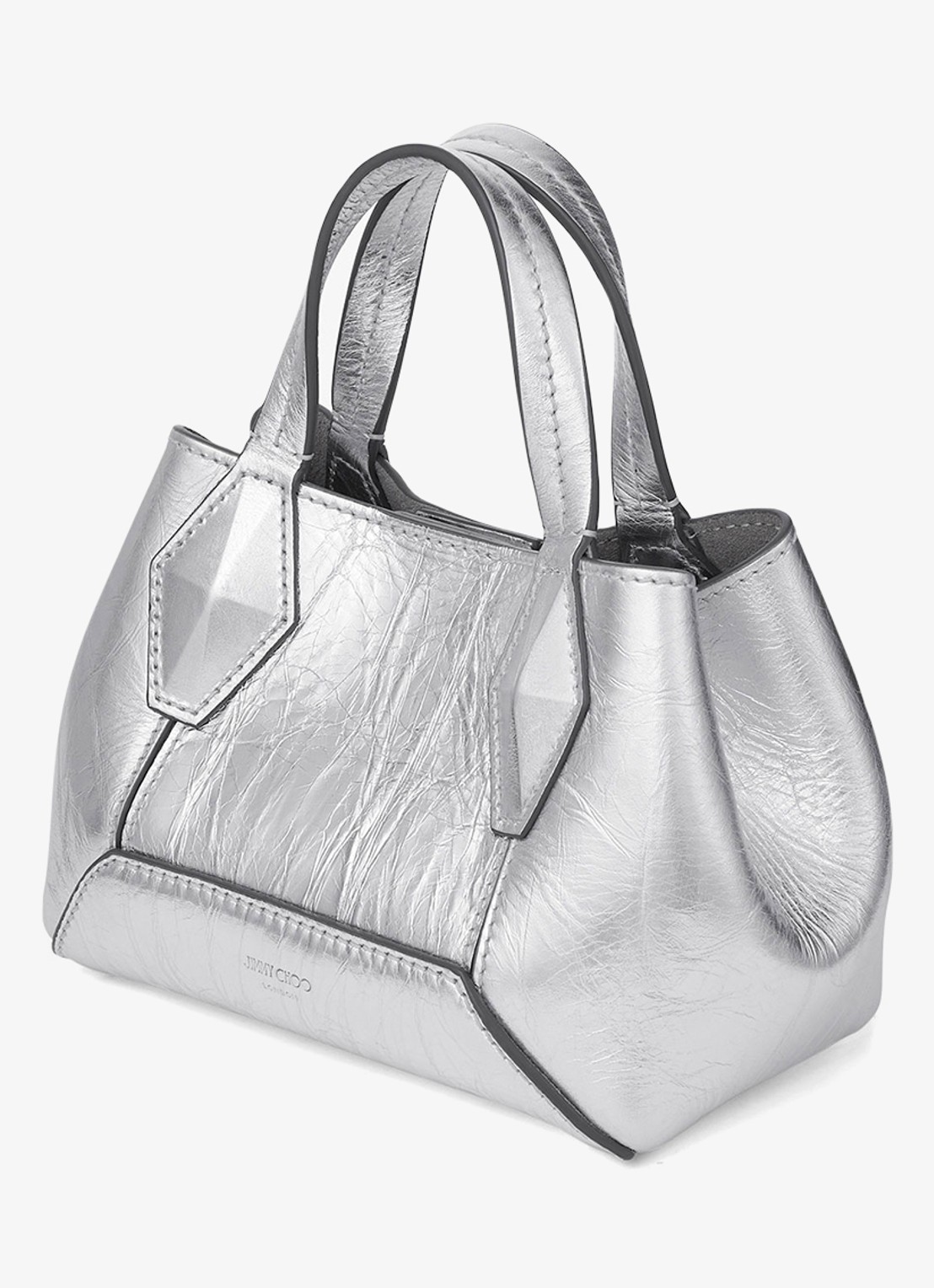 Jimmy Choo Diamond Tote/XS handtas van kalfsleer met metallic finish - detail zilver