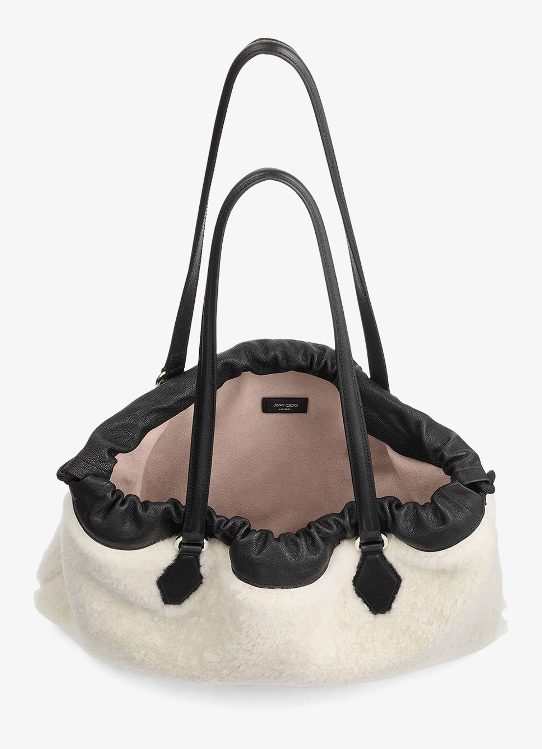 Jimmy Choo Drawstring Tote/M shopper van schapenleer - detail gebroken wit