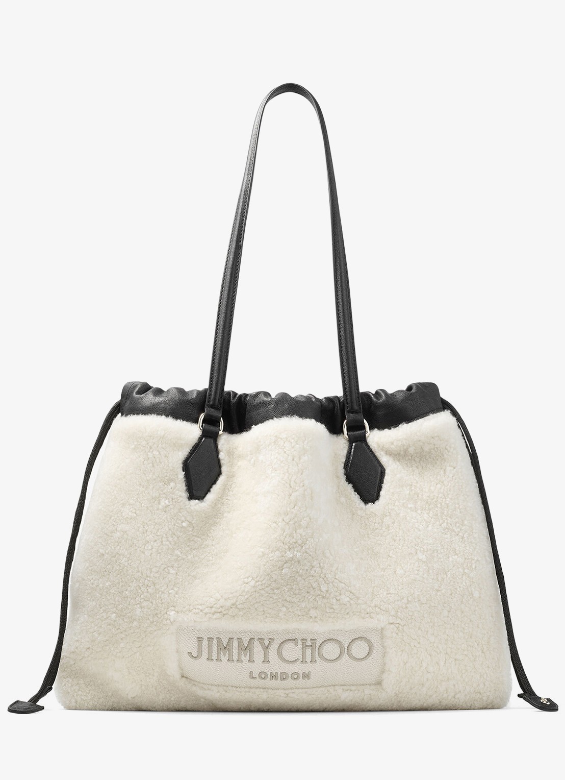 Jimmy Choo Drawstring Tote/M shopper van schapenleer - voorkant 4 gebroken wit