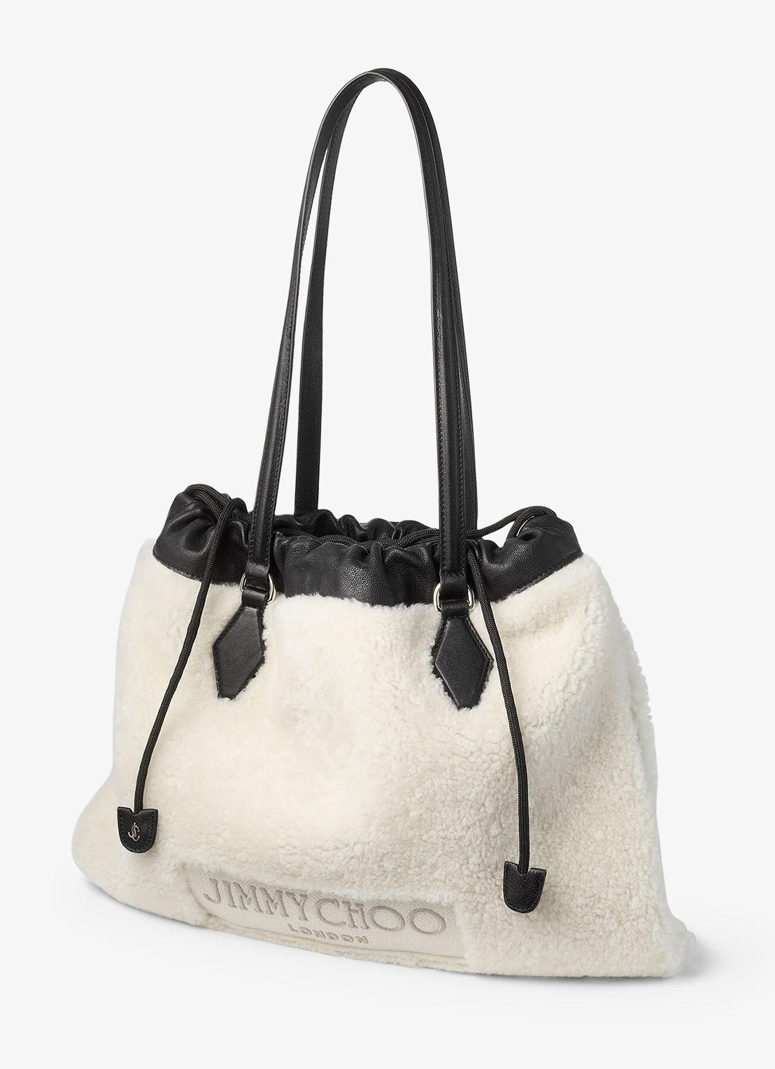 Jimmy Choo Drawstring Tote/M shopper van schapenleer - voorkant 5 gebroken wit