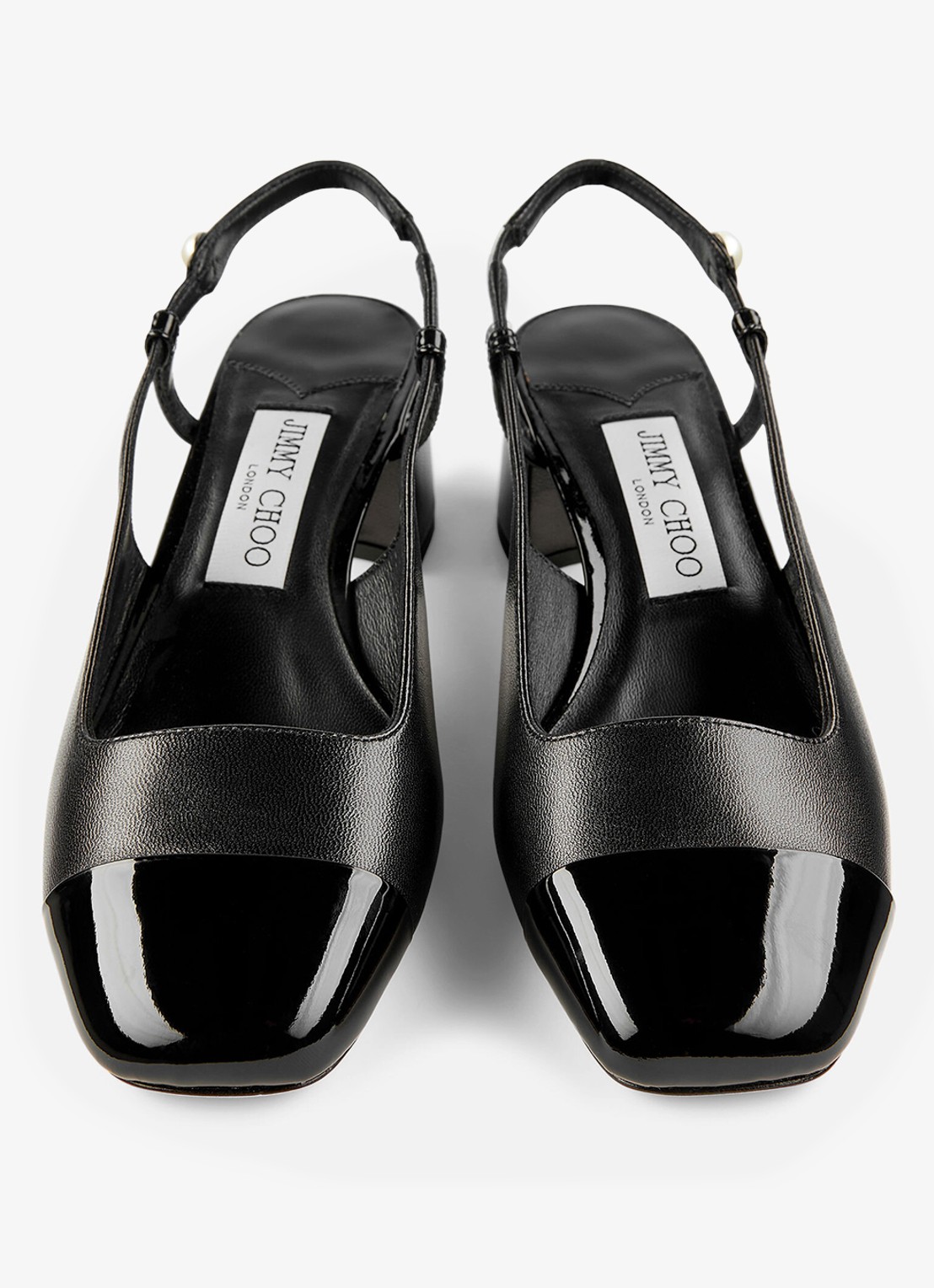 Jimmy Choo Elisa 45 slingback van leer met lakfinish - detail 4 zwart