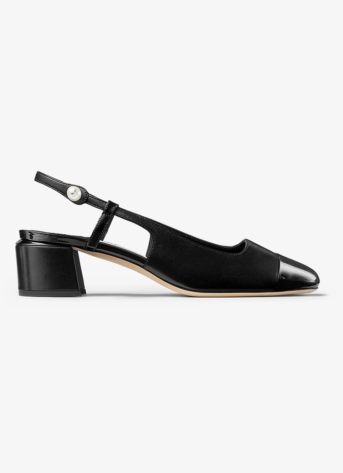 Jimmy Choo Elisa 45 slingback van leer met lakfinish - voorkant zwart