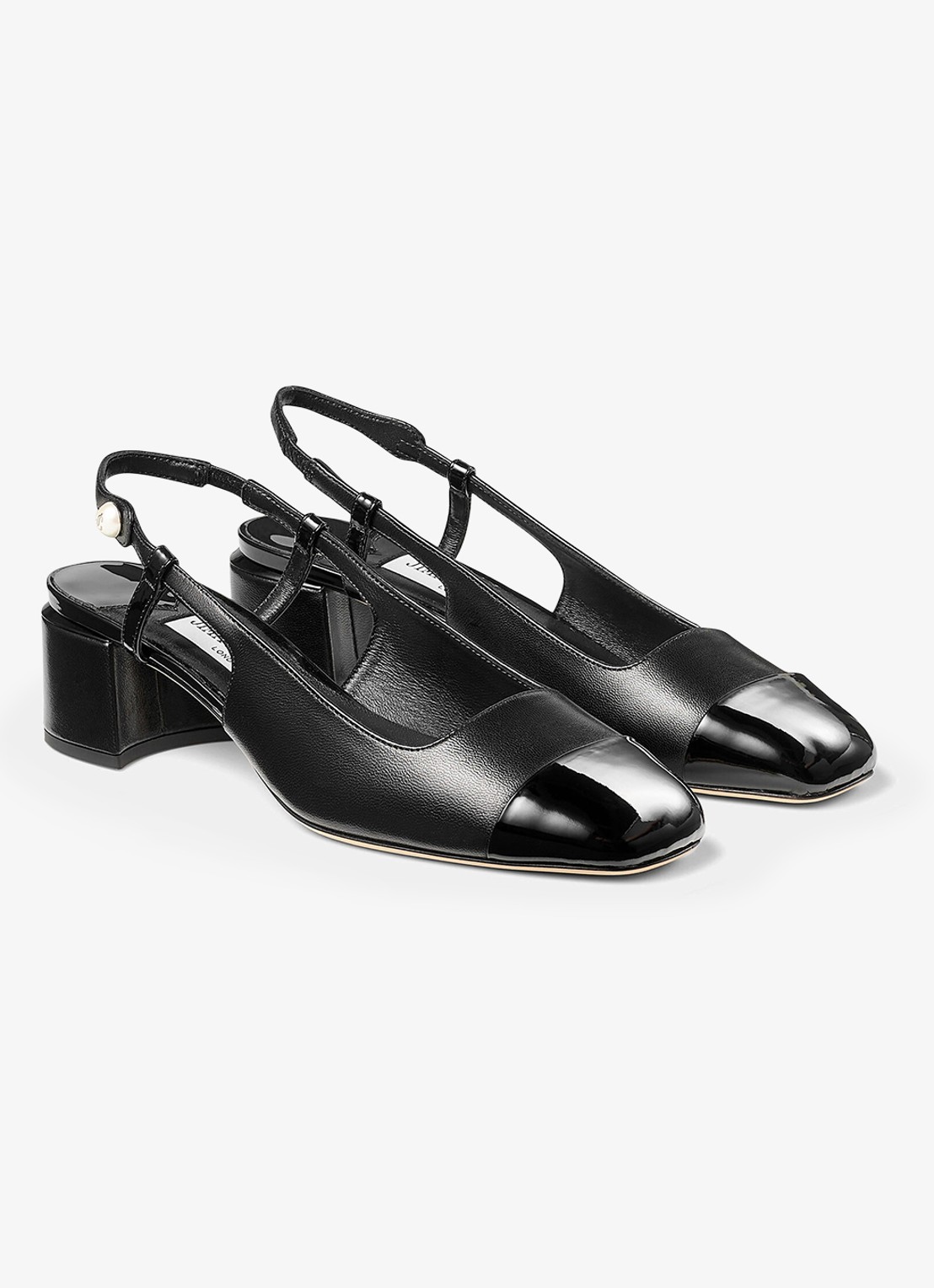 Jimmy Choo Elisa 45 slingback van leer met lakfinish - voorkant 2 zwart