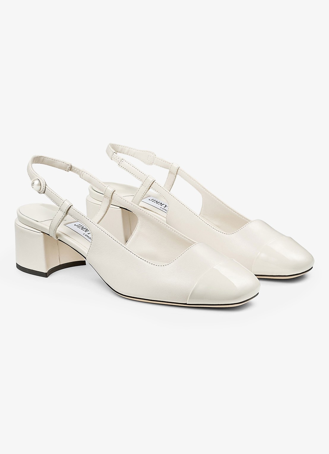 Jimmy Choo Elisa 45 slingback van leer met lakfinish - voorkant 2 gebroken wit