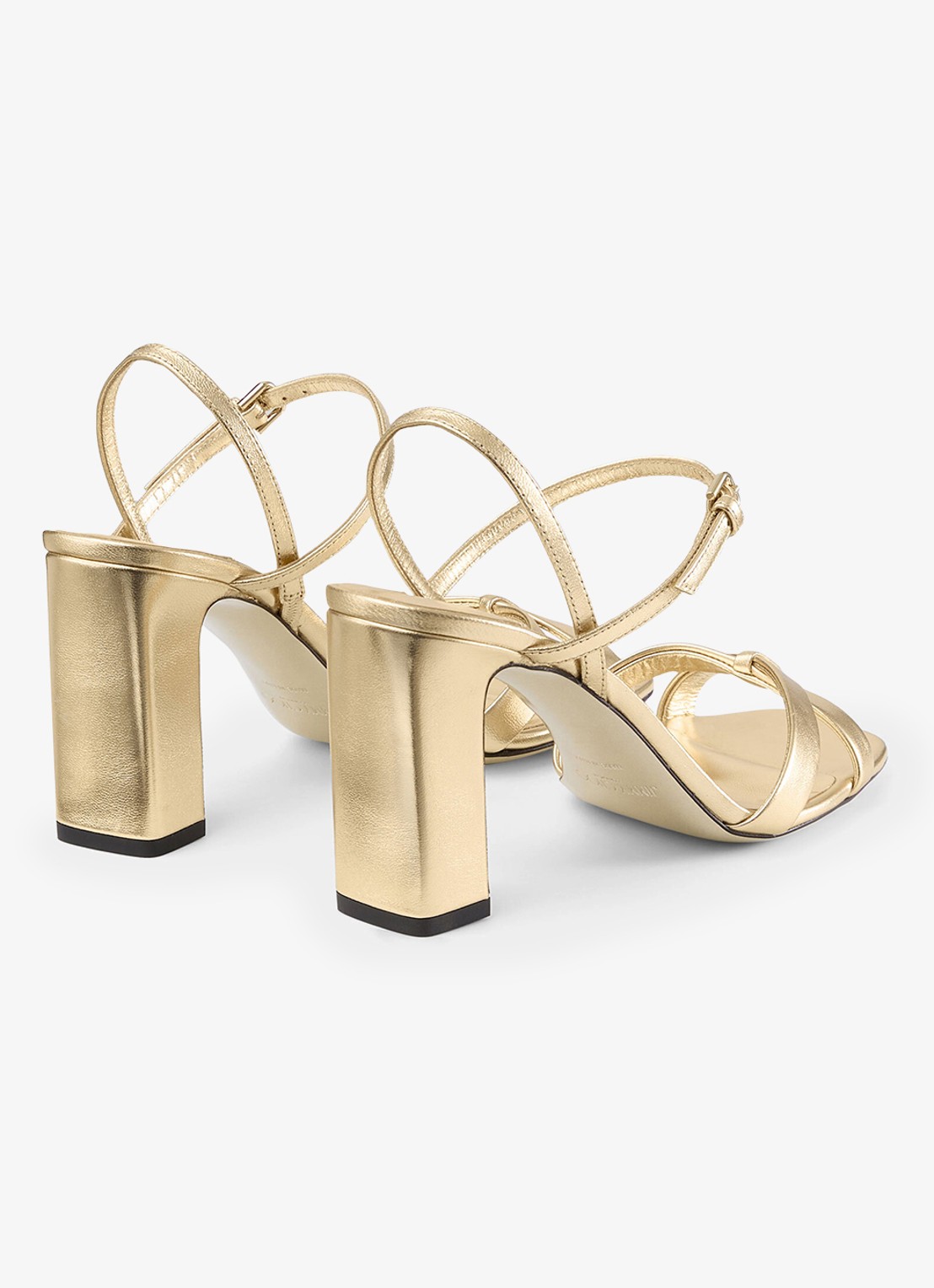 Jimmy Choo Elsy/Bh 85 sandalette van lamsleer met metallic finish - achterkant goud