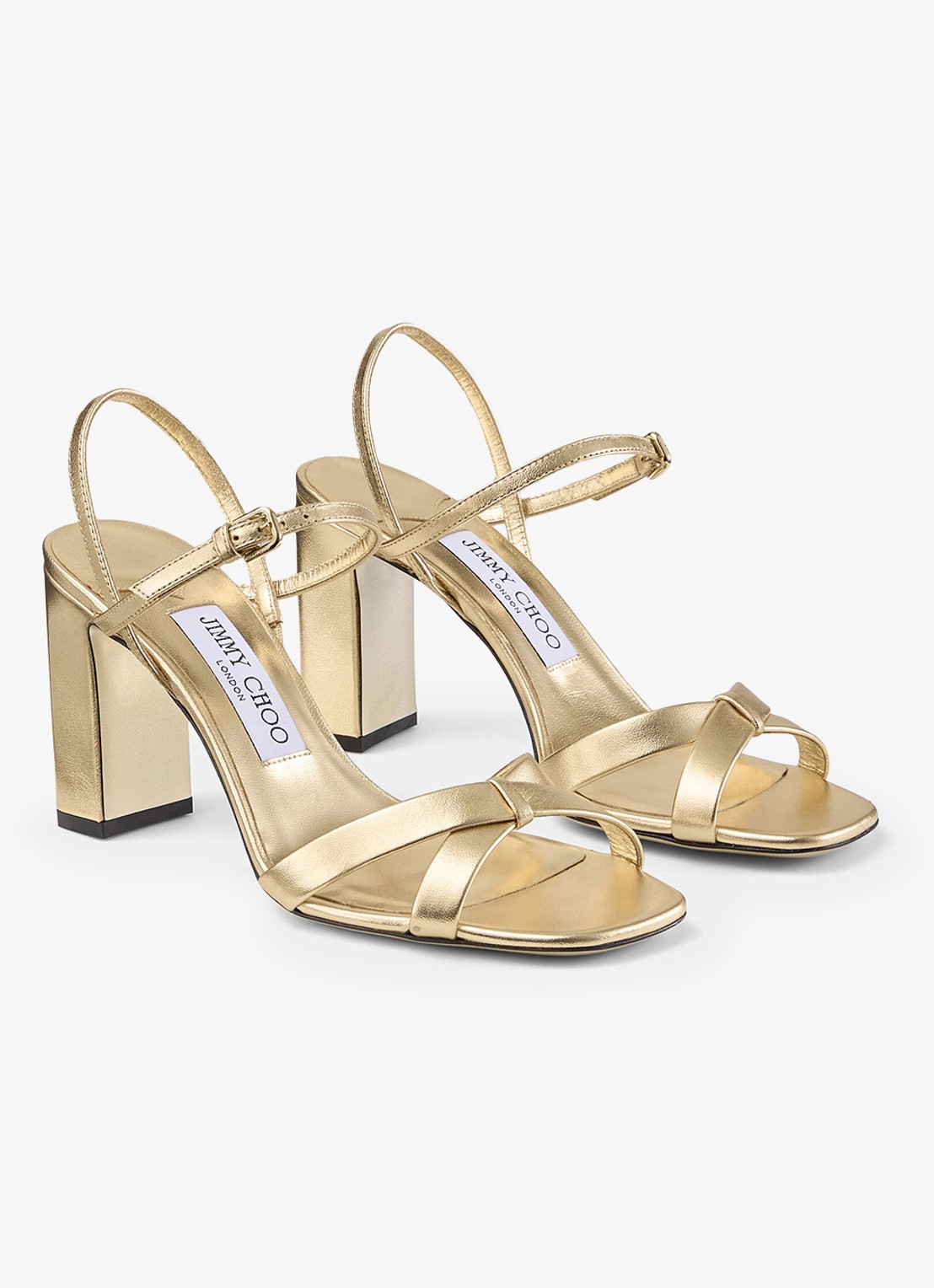 Jimmy Choo Elsy/Bh 85 sandalette van lamsleer met metallic finish - voorkant 3 goud