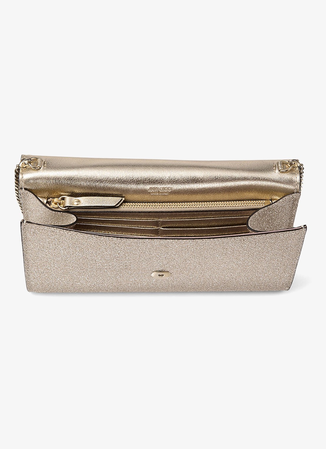 Jimmy Choo Emmie clutch met glitter en afneembare schouderriem - detail 3 beige