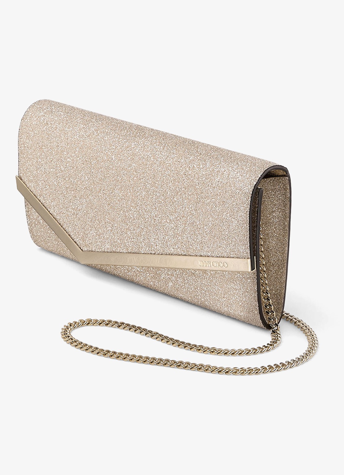 Jimmy Choo Emmie clutch met glitter en afneembare schouderriem - voorkant 2 beige
