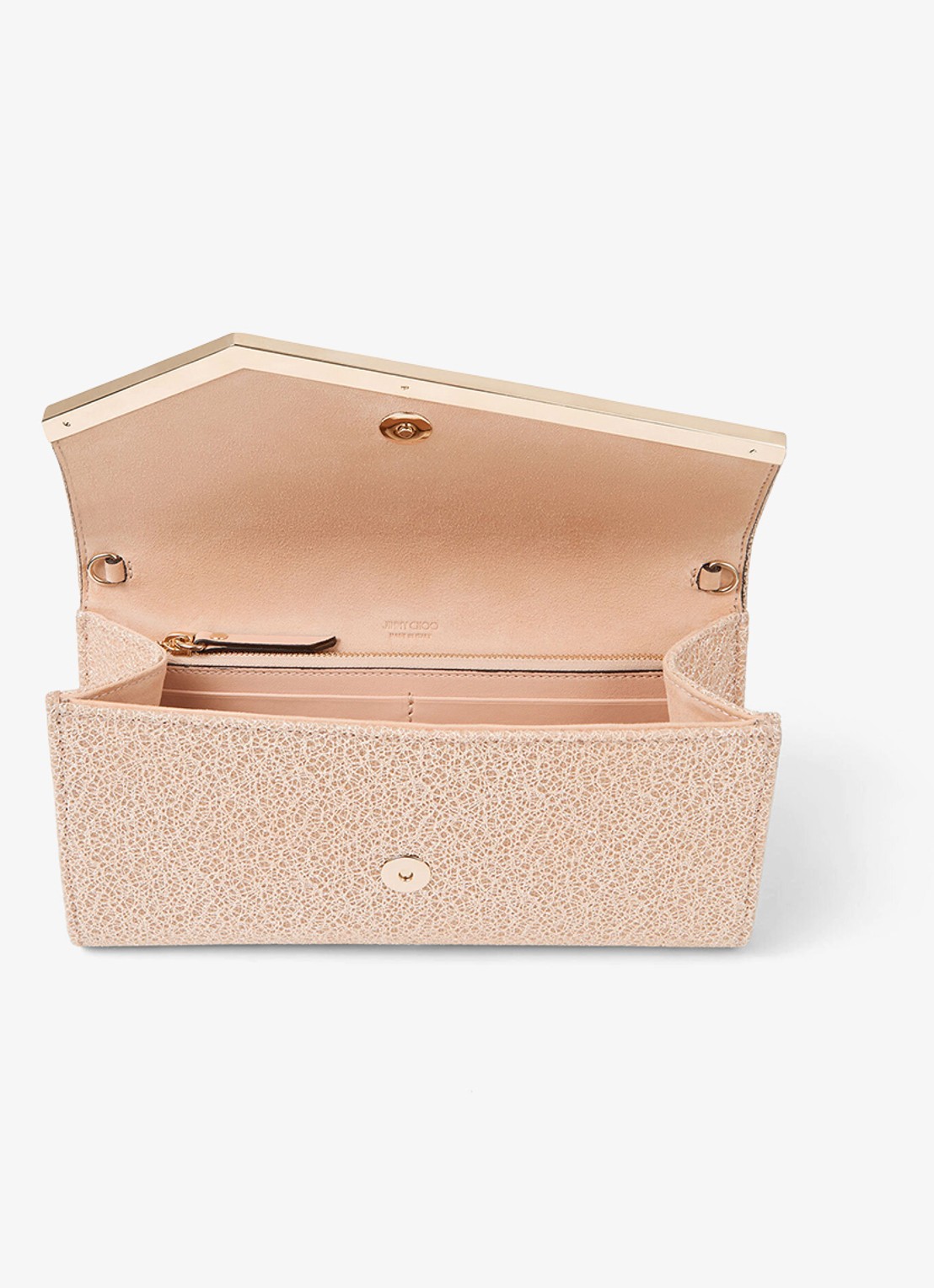 Jimmy Choo Emmie Clutch met glitter en afneembare schouderriem - detail 5 beige