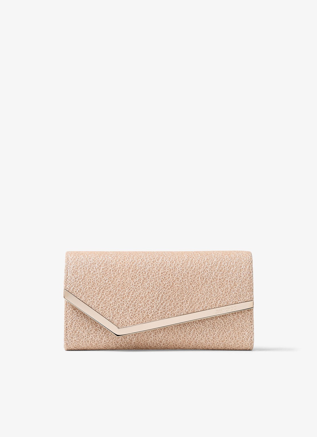 Jimmy Choo Emmie Clutch met glitter en afneembare schouderriem - voorkant 2 beige