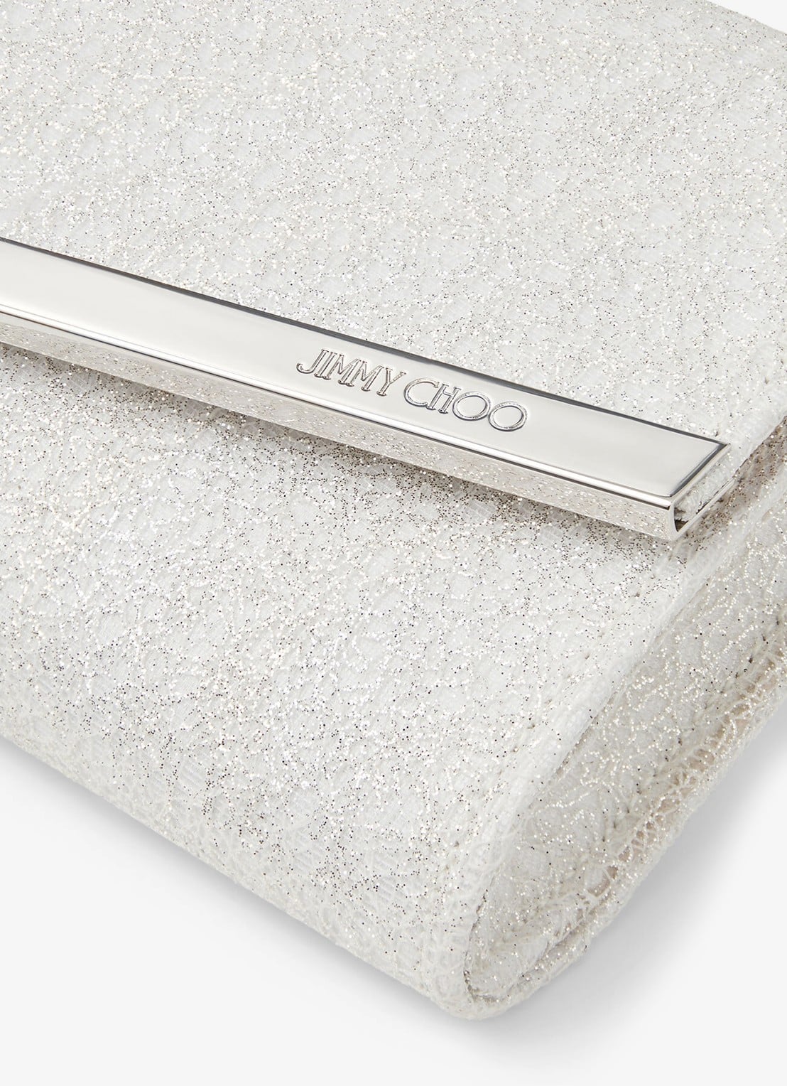 Jimmy Choo Emmie clutch met glitter en afneembare schouderriem - detail 5 zilver