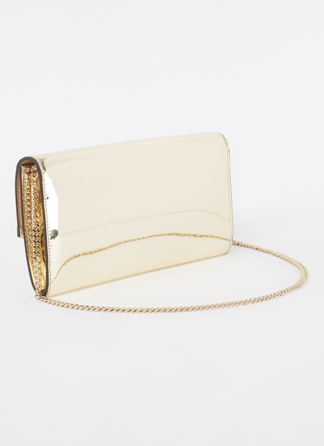 Jimmy Choo Emmie clutch met metallic finish en afneembare schouderriem - achterkant 5 goud