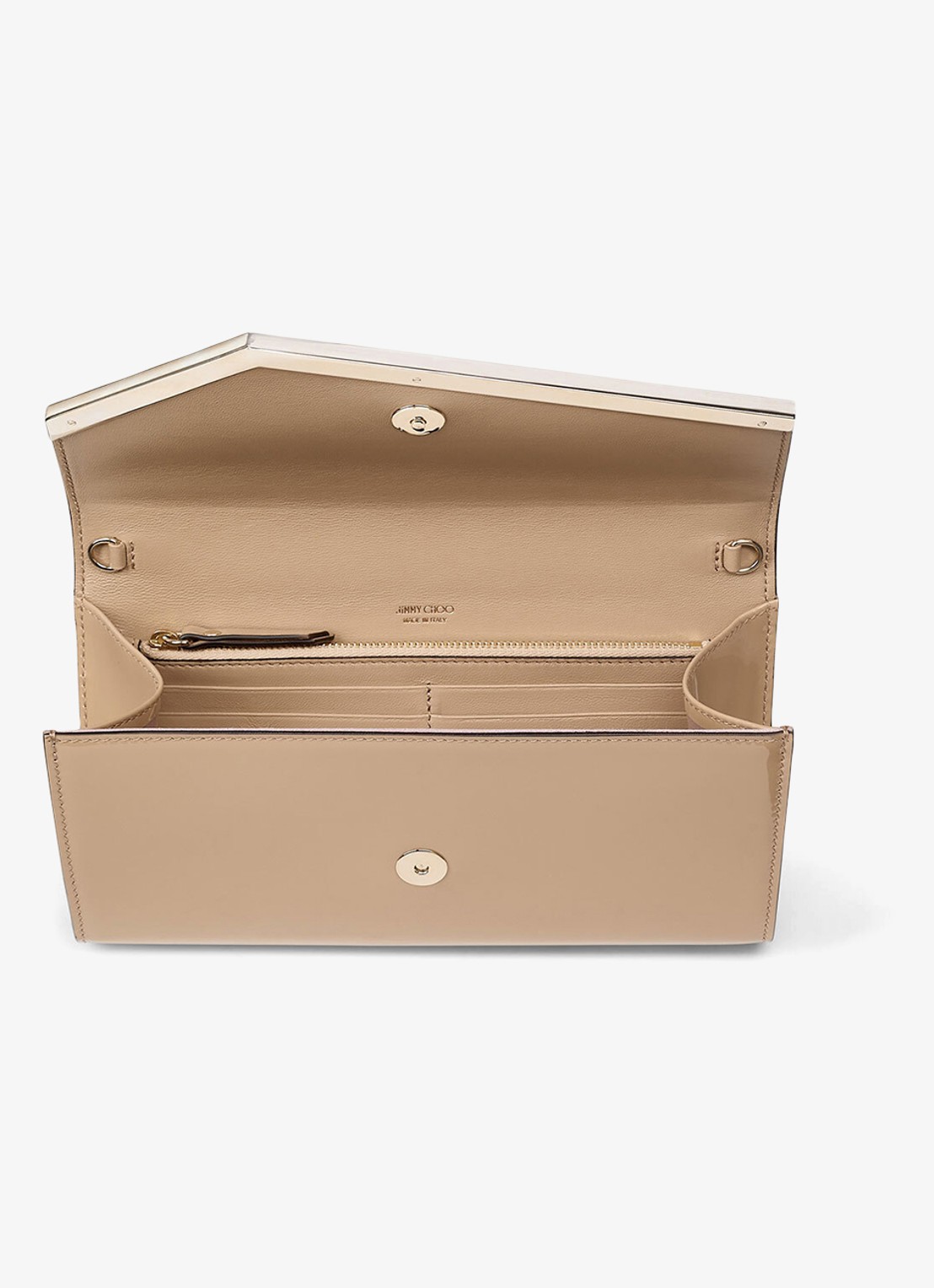 Jimmy Choo Emmie clutch van kalfsleer met afneembare schouderriem - detail 3 beige