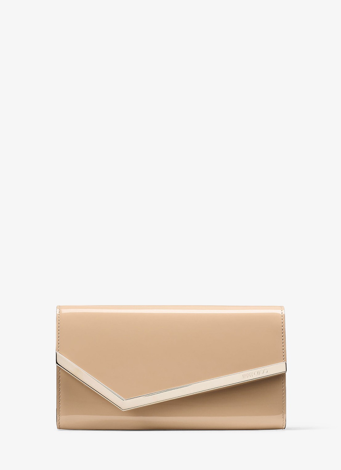 Jimmy Choo Emmie clutch van kalfsleer met afneembare schouderriem - voorkant beige