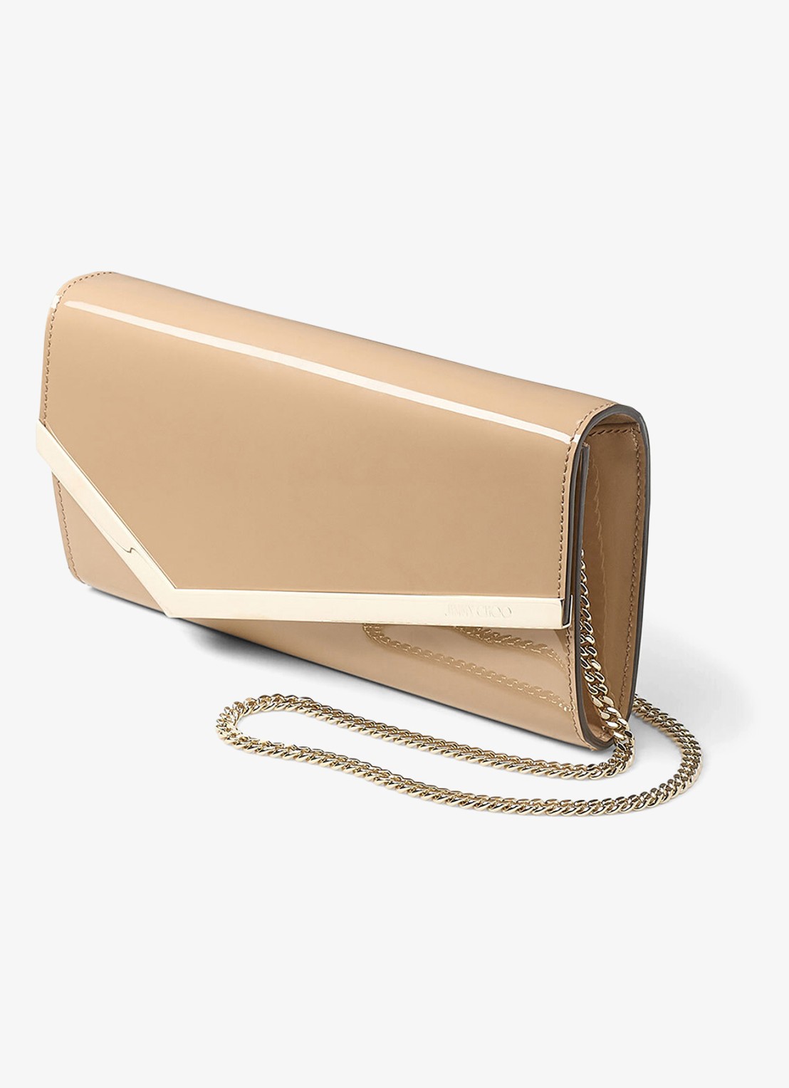 Jimmy Choo Emmie clutch van kalfsleer met afneembare schouderriem - voorkant 2 beige