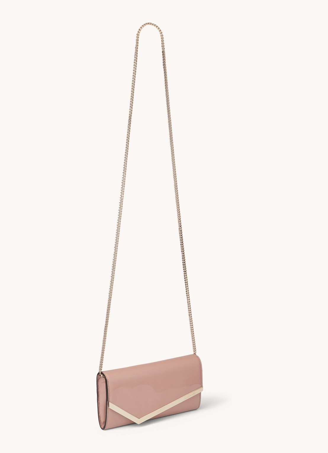 Jimmy Choo Emmie clutch van lakleer met afneembare schouderriem - detail 2 oudroze