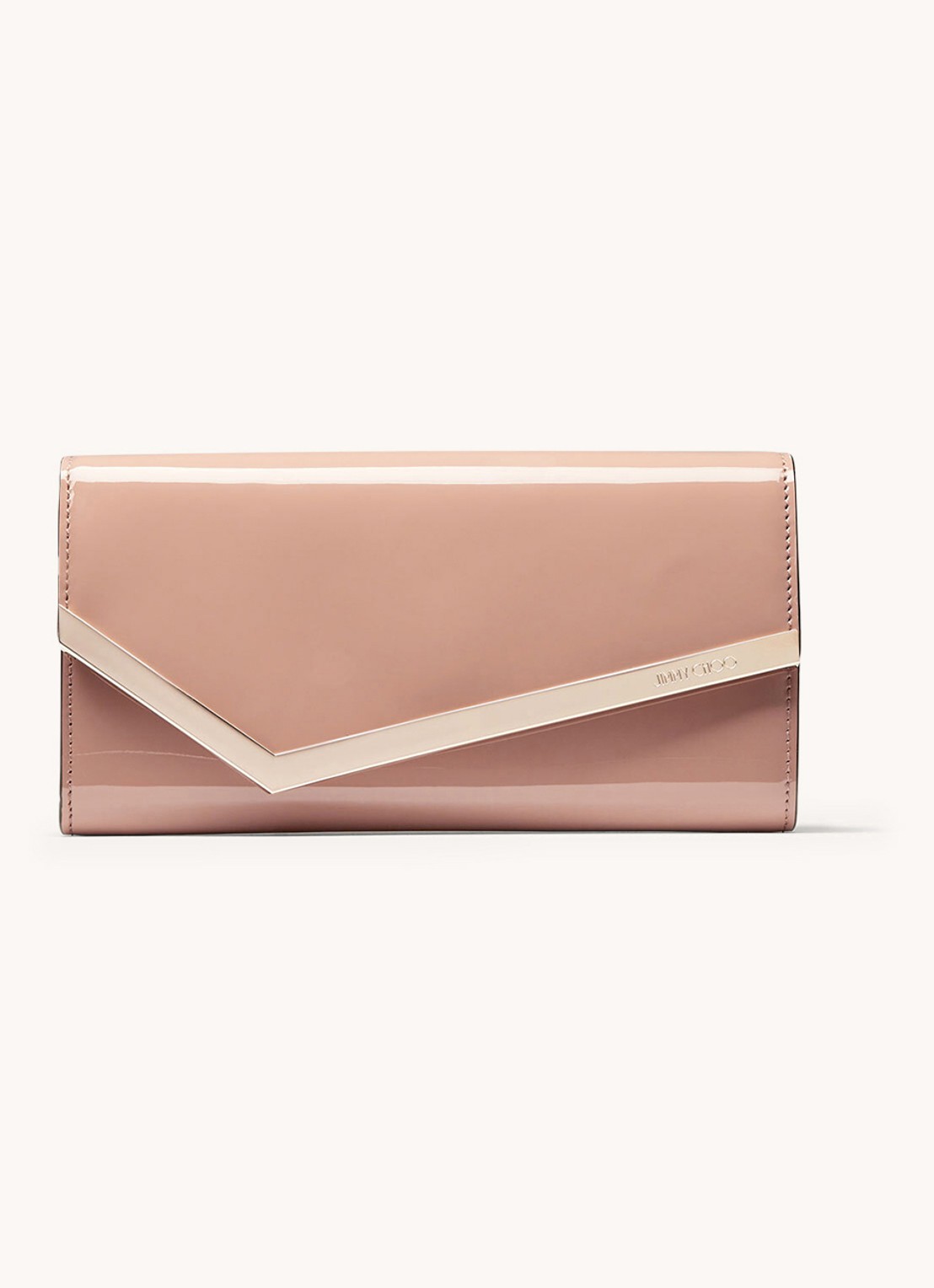 Jimmy Choo Emmie clutch van lakleer met afneembare schouderriem - voorkant 5 oudroze