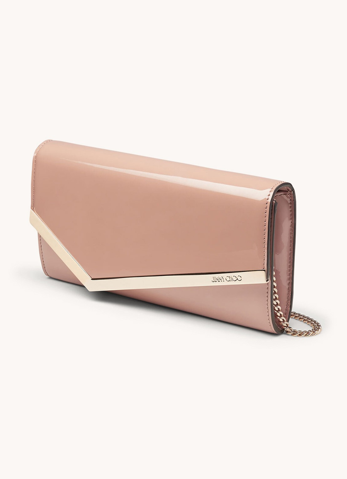 Jimmy Choo Emmie clutch van lakleer met afneembare schouderriem - voorkant 6 oudroze