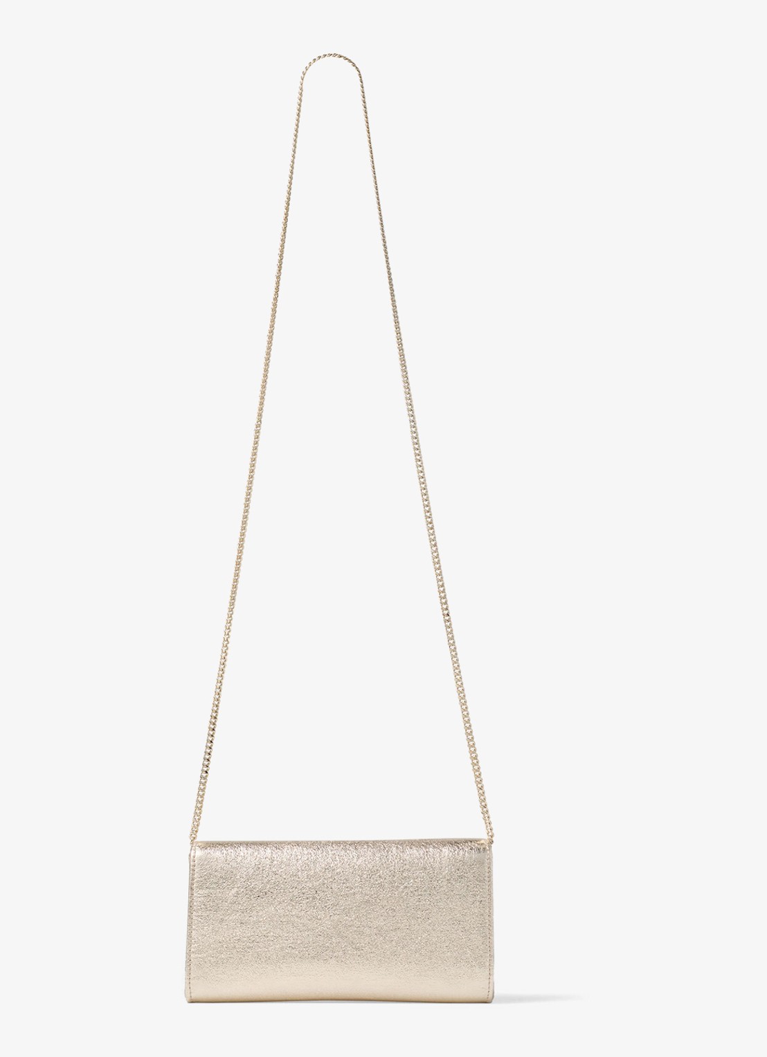 Jimmy Choo Emmie clutch van lamsleer met metallic finish en afneembare schouderriem - achterkant goud