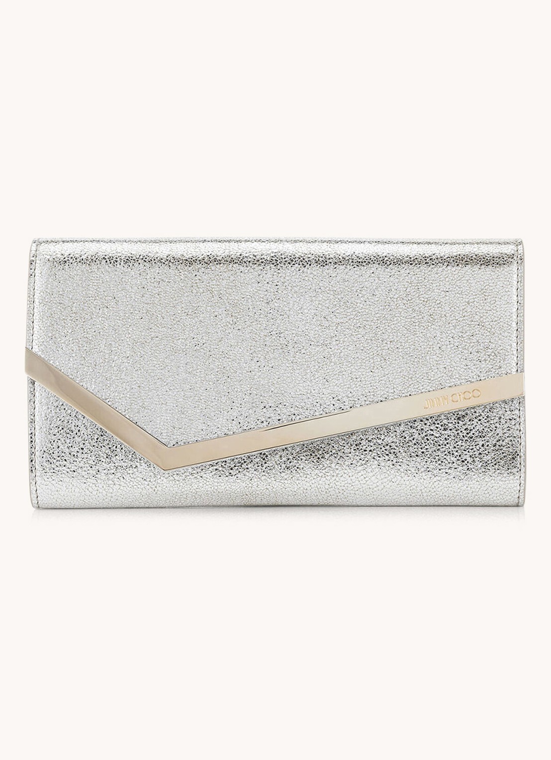 Jimmy Choo Emmie clutch van leer met afneembare schouderriem - voorkant zilver
