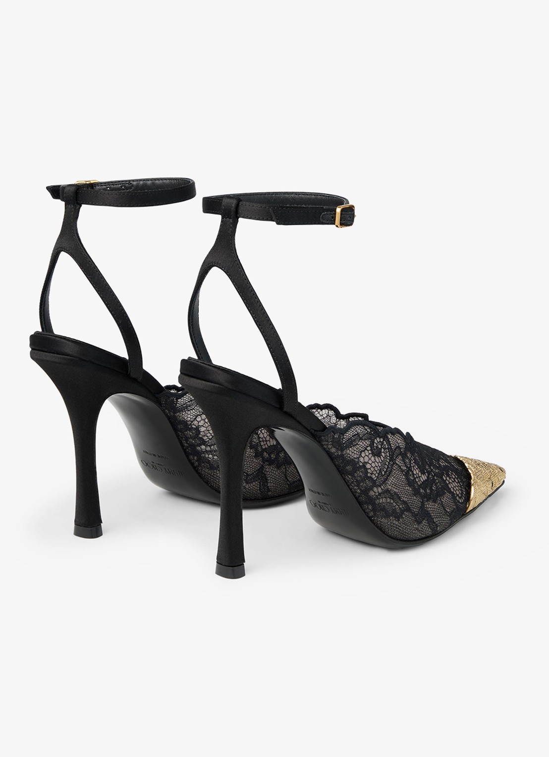 Jimmy Choo Faiz 100 sandalette van lamsleer met kant - achterkant zwart
