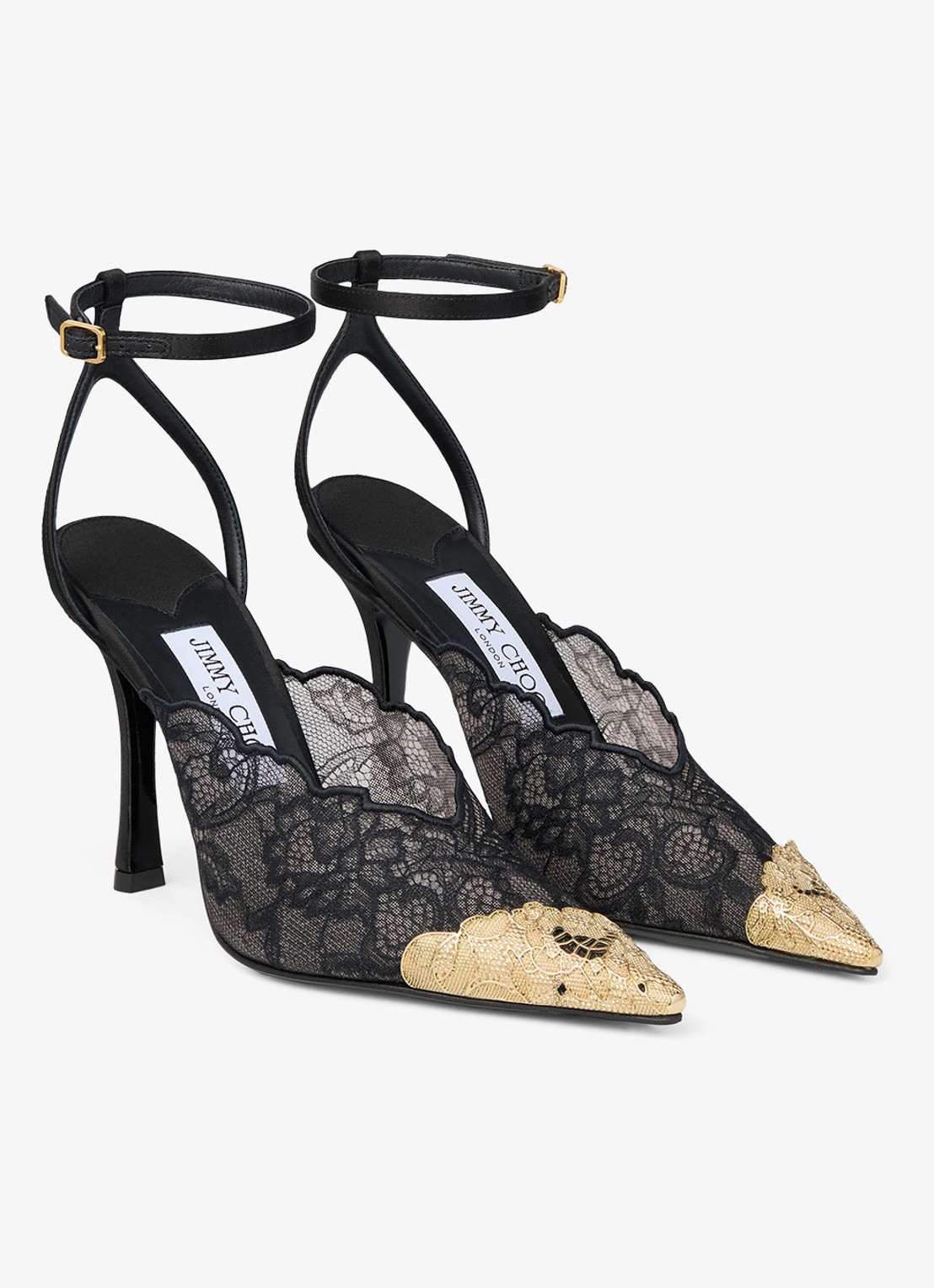 Jimmy Choo Faiz 100 sandalette van lamsleer met kant - voorkant 3 zwart