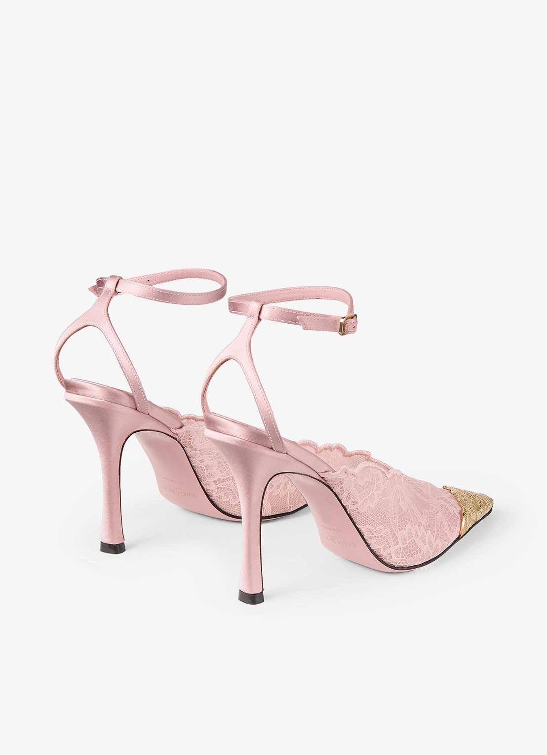 Jimmy Choo Faiz 100 sandalette van lamsleer met kant - achterkant 5 roze