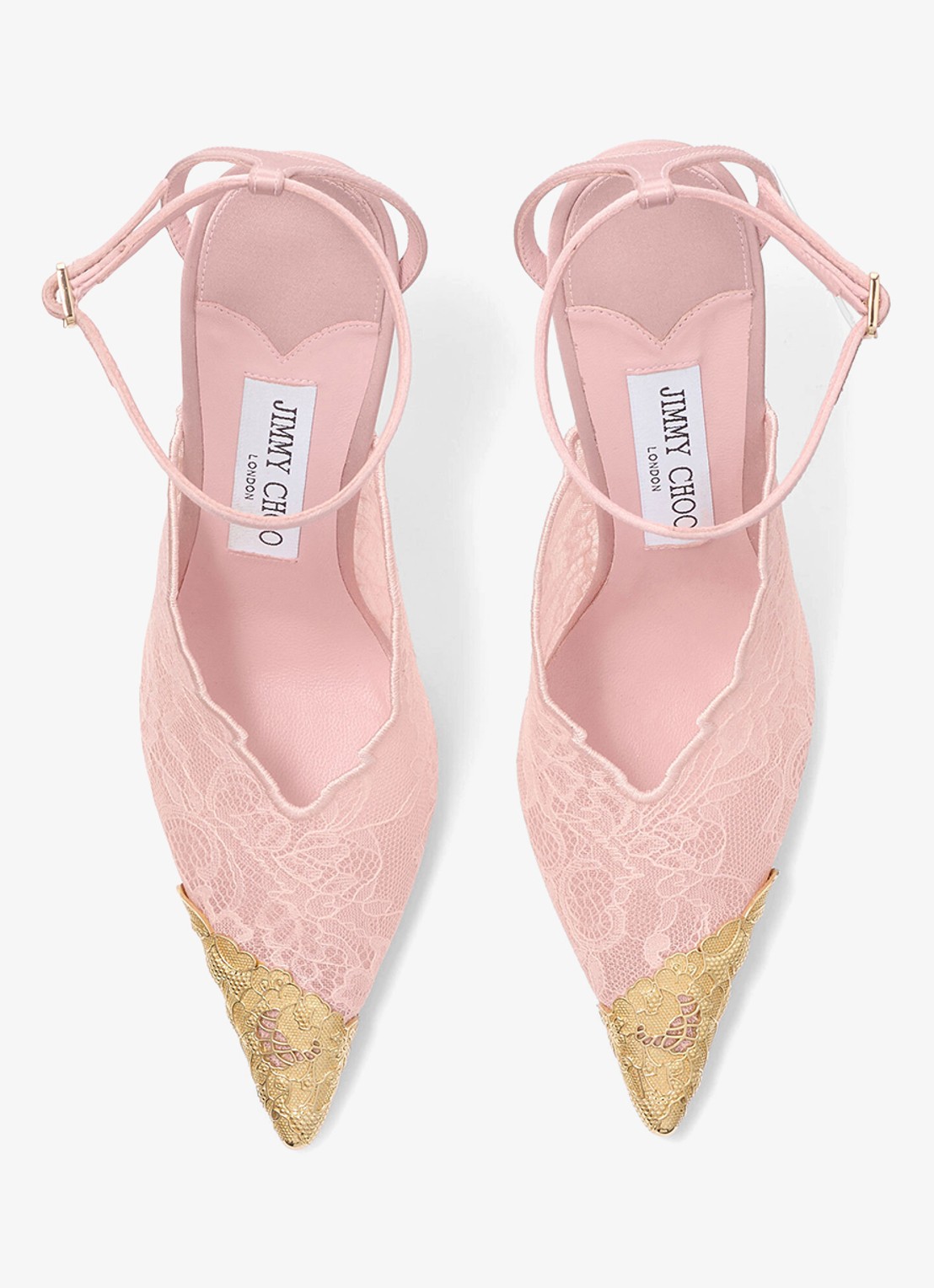 Jimmy Choo Faiz 100 sandalette van lamsleer met kant - detail roze