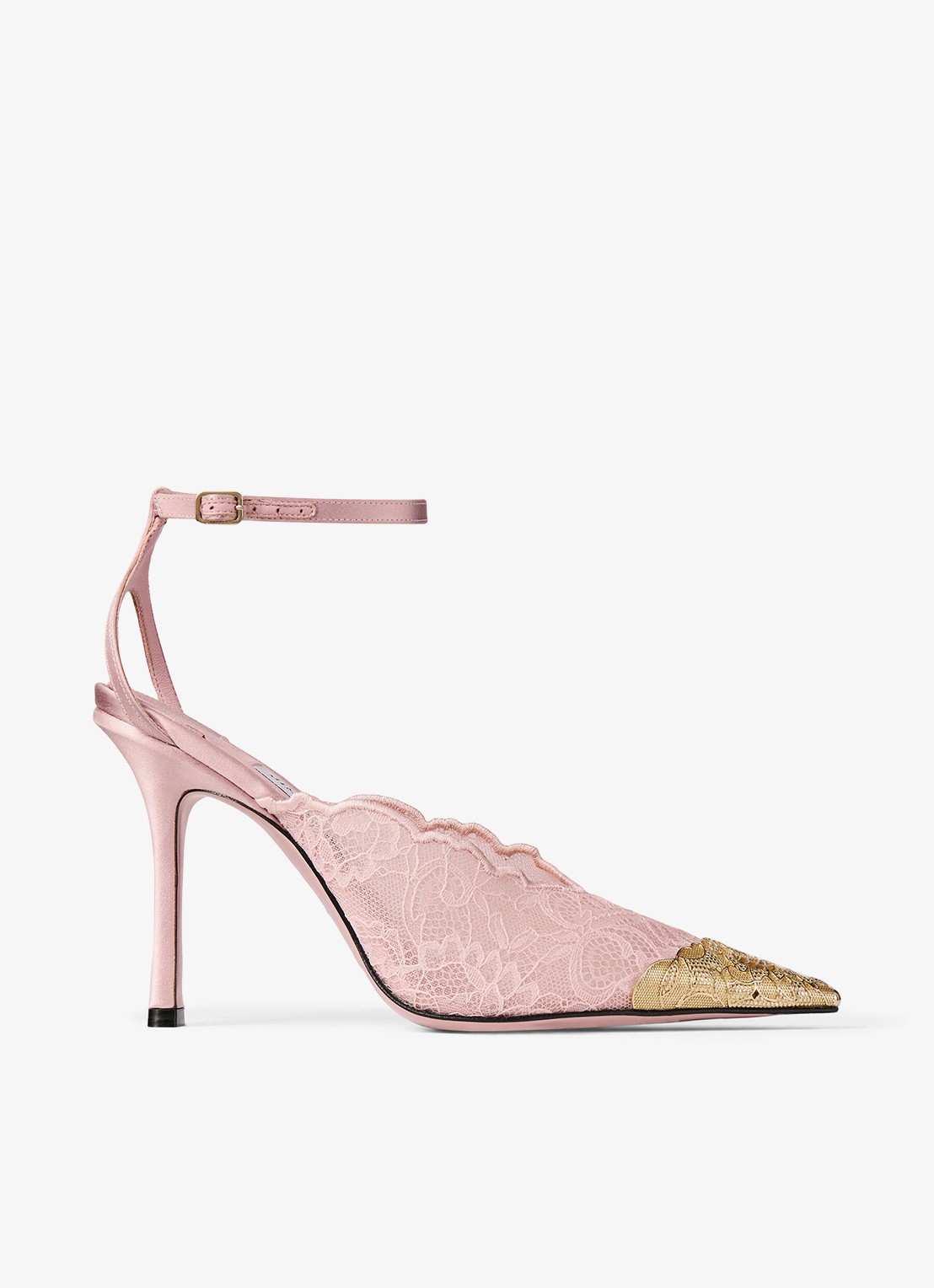 Jimmy Choo Faiz 100 sandalette van lamsleer met kant - voorkant 3 roze