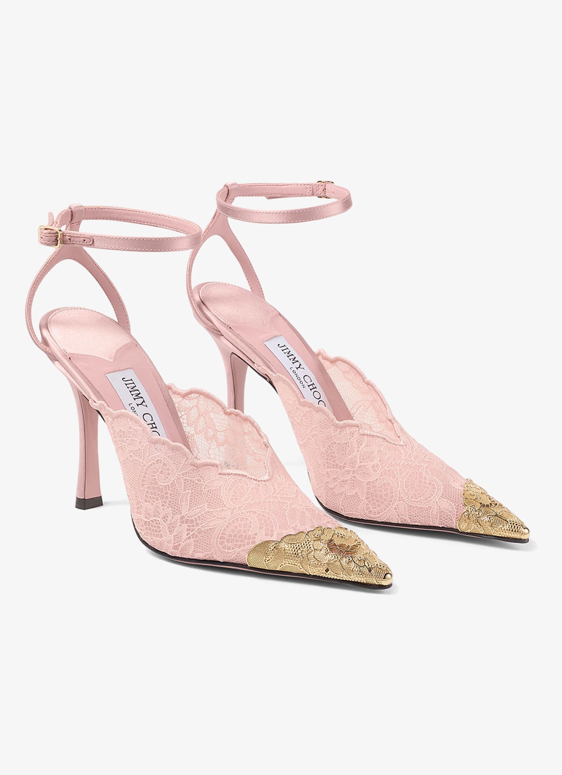 Jimmy Choo Faiz 100 sandalette van lamsleer met kant - voorkant 4 roze