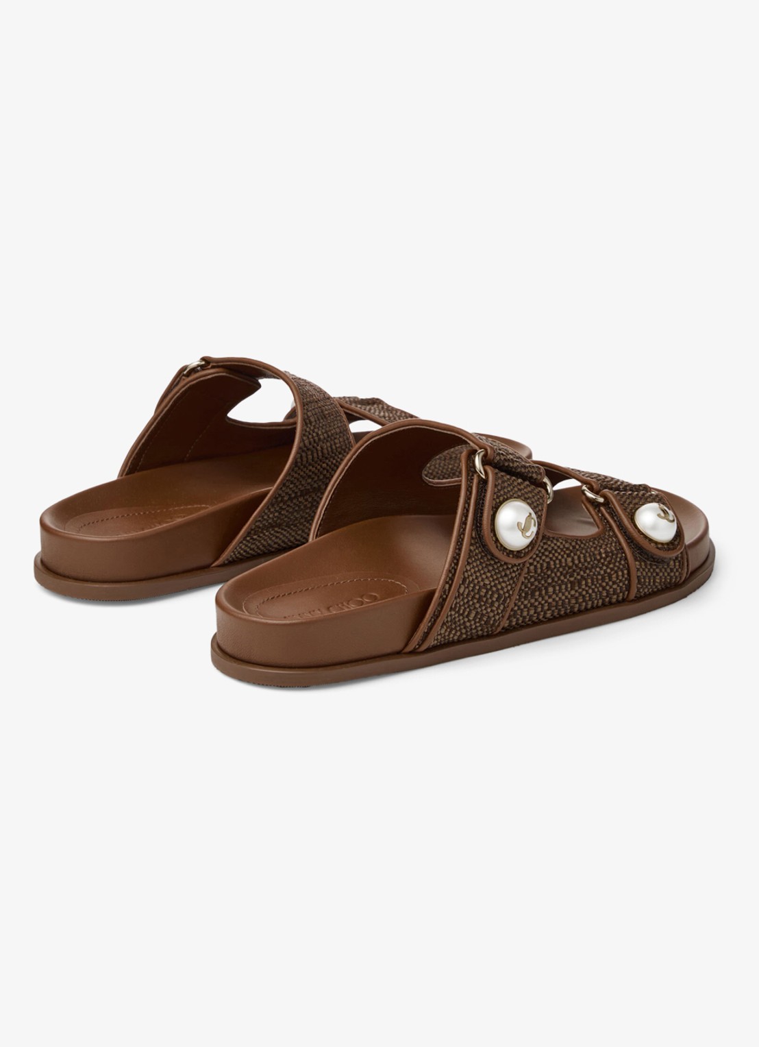 Jimmy Choo Fayence slipper van raffia met lamsleren details - achterkant 3 bruin