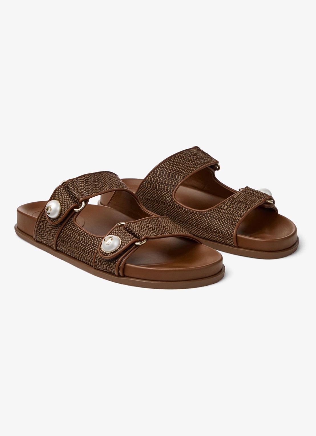 Jimmy Choo Fayence slipper van raffia met lamsleren details - detail 4 bruin