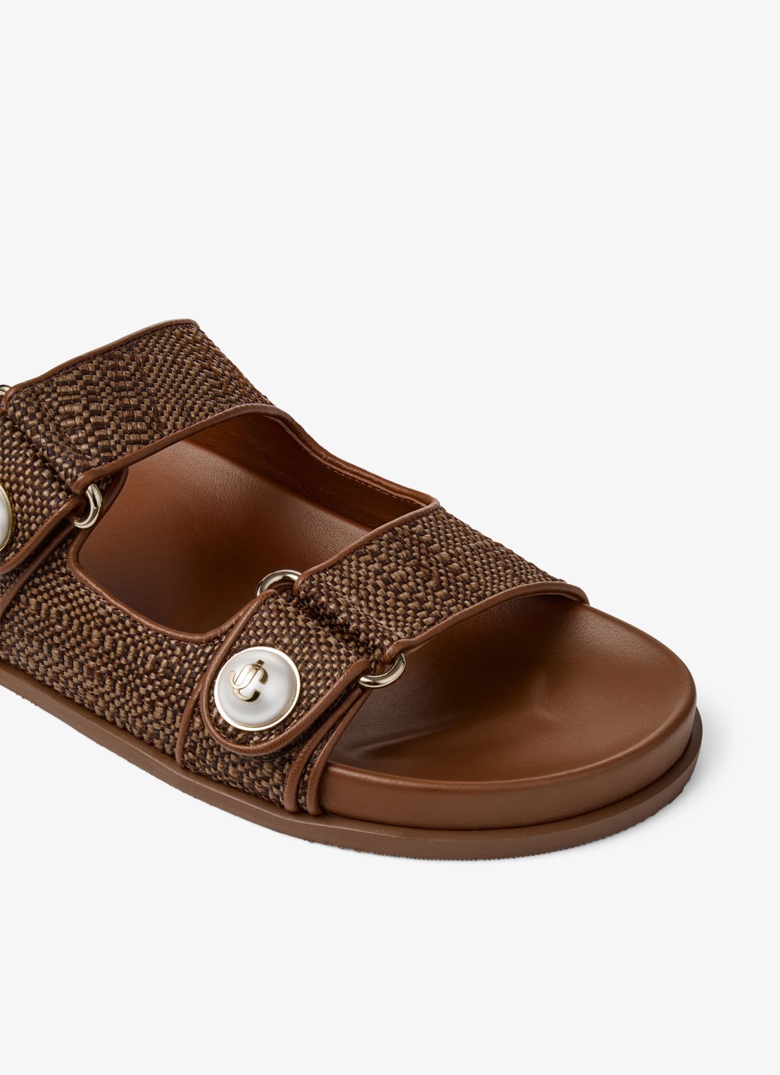 Jimmy Choo Fayence slipper van raffia met lamsleren details - detail 6 bruin