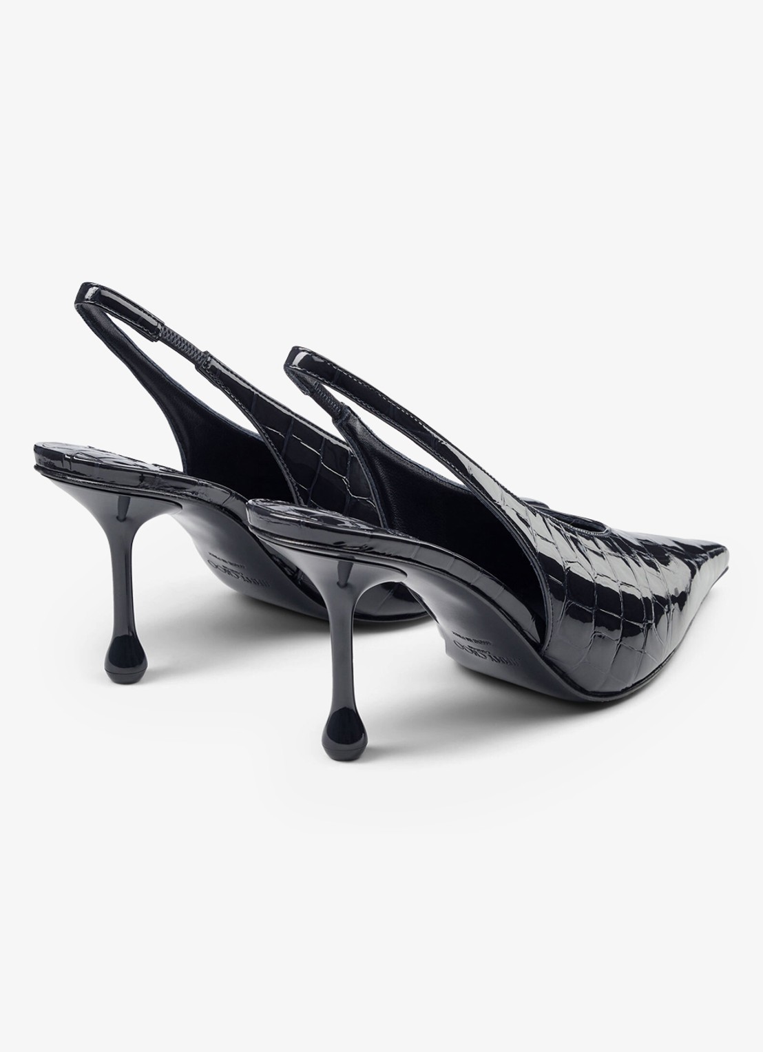 Jimmy Choo Isa 80 slingback van kalfsleer met crocostructuur - achterkant donkerblauw