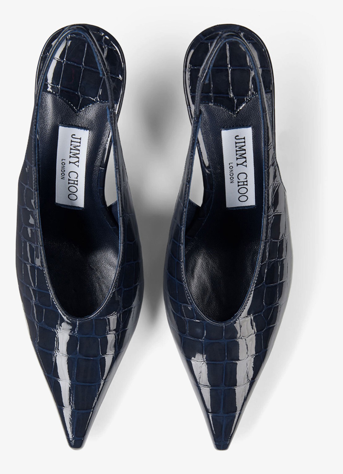 Jimmy Choo Isa 80 slingback van kalfsleer met crocostructuur - detail 2 donkerblauw