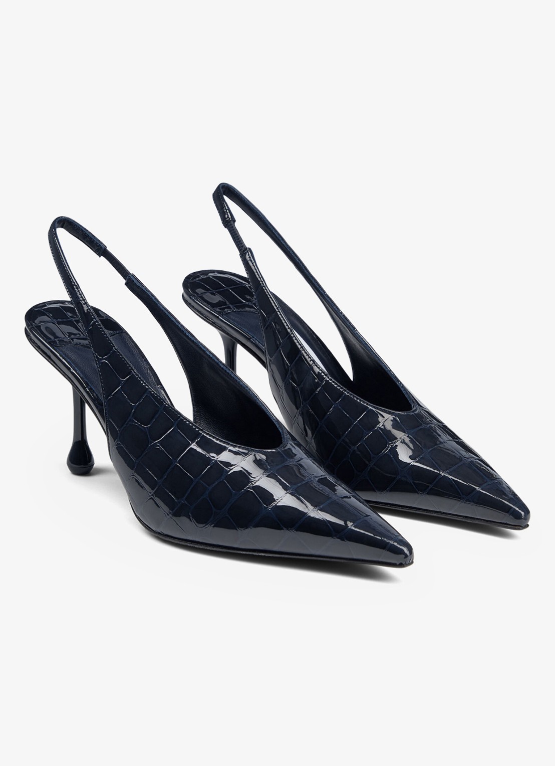 Jimmy Choo Isa 80 slingback van kalfsleer met crocostructuur - voorkant 5 donkerblauw