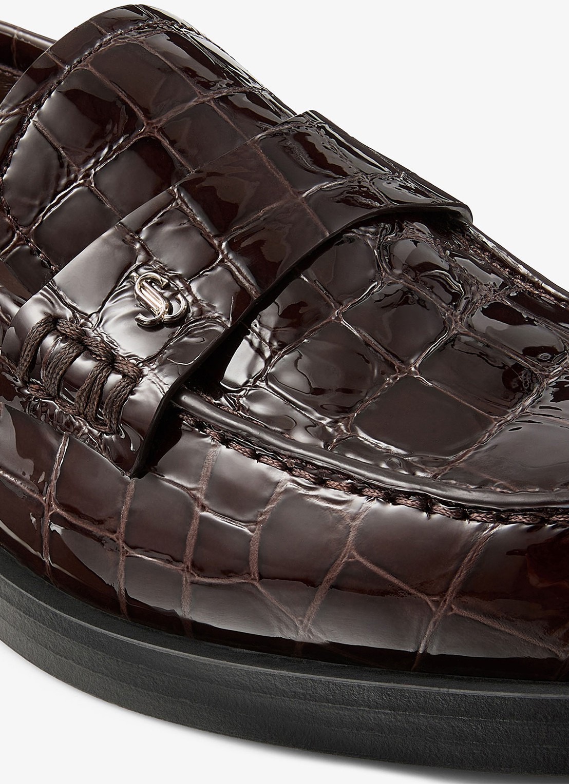 Jimmy Choo Ivy loafer van kalfsleer met crocostructuur - detail 3 donkerbruin