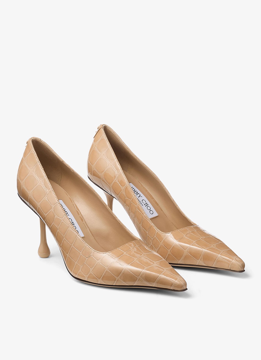 Jimmy Choo Ixia 80 pump van kalfsleer met crocostructuur - voorkant 5 beige