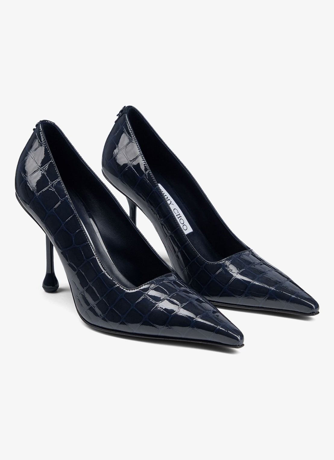 Jimmy Choo Ixia 95 pump van kalfsleer met crocostructuur - voorkant 3 donkerblauw