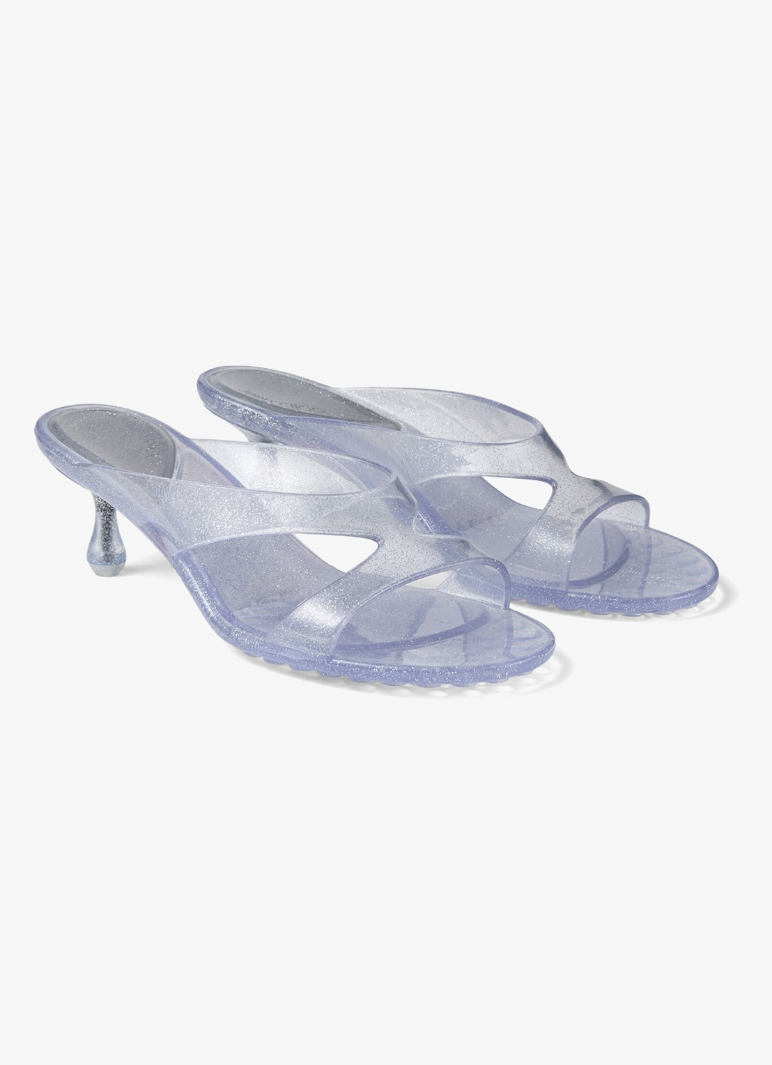 Jimmy Choo Jelly Drop 50 muiltje van rubber met glitter - detail zilver