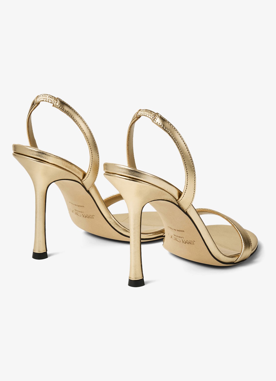 Jimmy Choo Jenn 100 sandalette van lamsleer met metallic finish - achterkant 4 goud