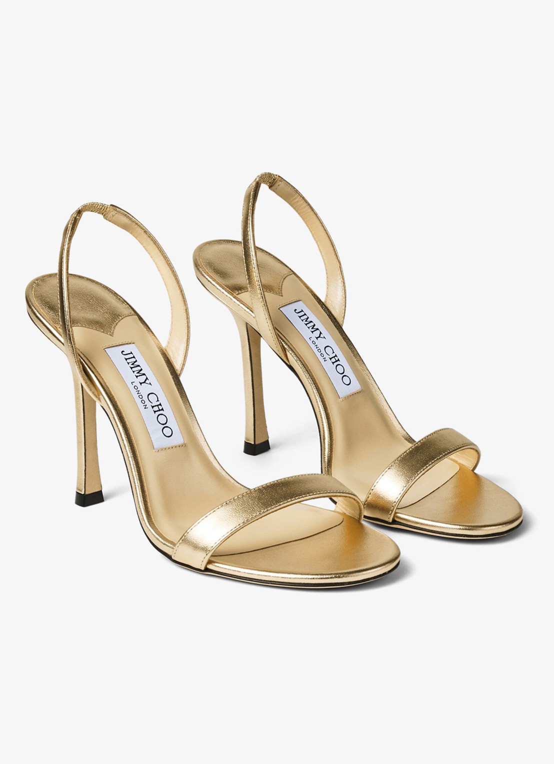 Jimmy Choo Jenn 100 sandalette van lamsleer met metallic finish - detail goud