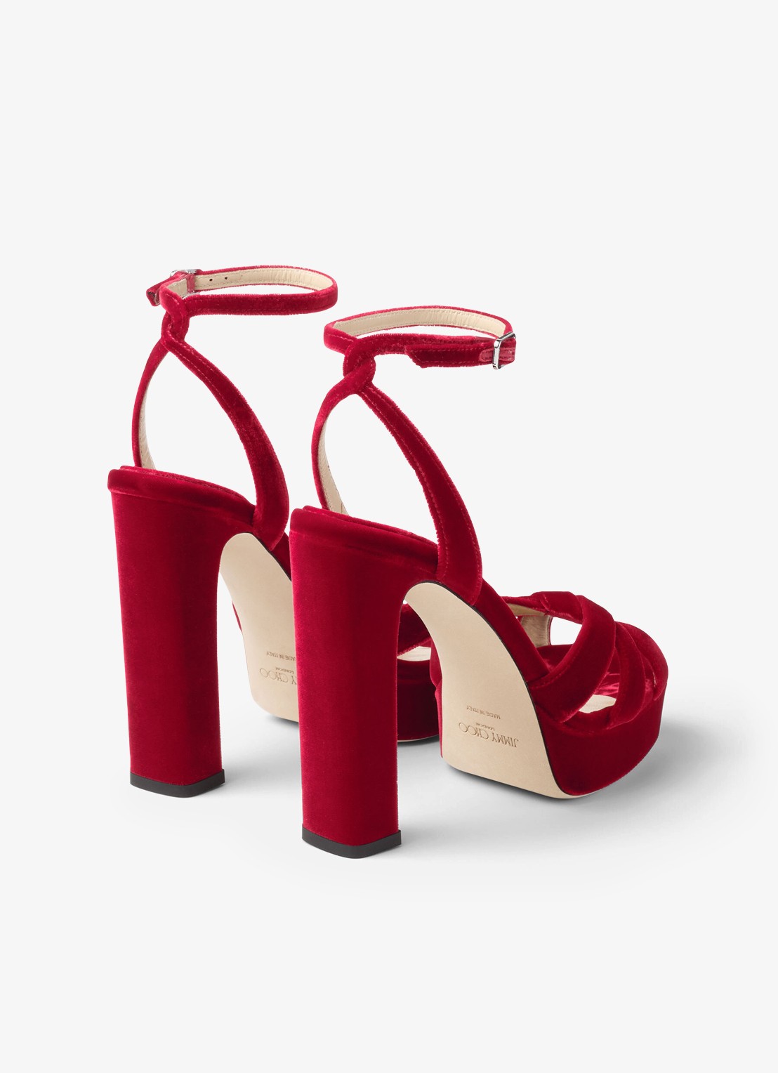 Jimmy Choo Kove 120 sandalette van fluweel - achterkant 3 rood