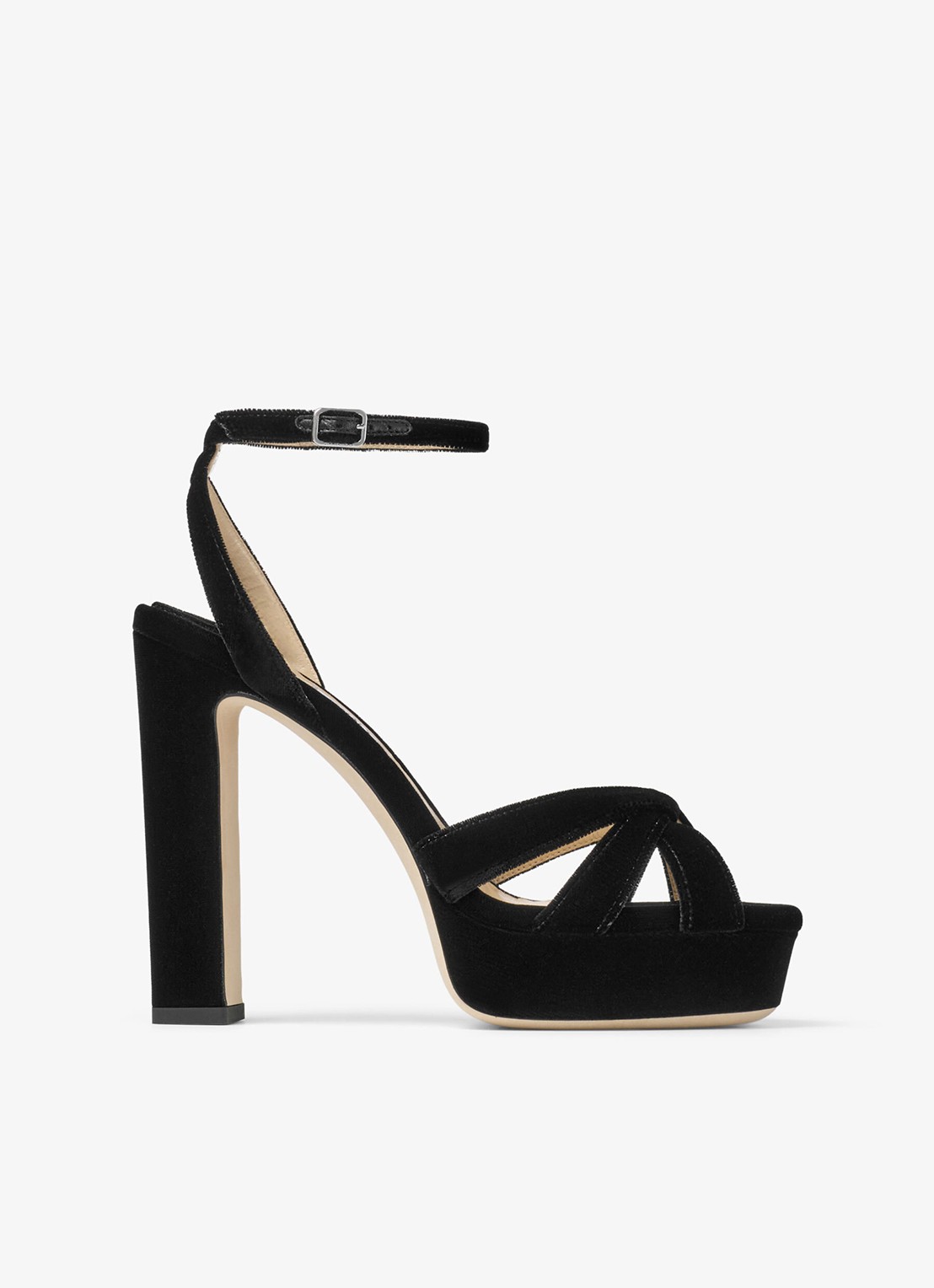 Jimmy Choo Kove 120 sandalette van fluweel - voorkant 4 zwart